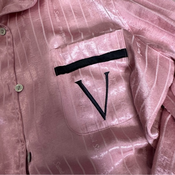 Victoria secret 2 piece pj set satiny shiny striped pin strip pink black luxury - Picture 6 of 9